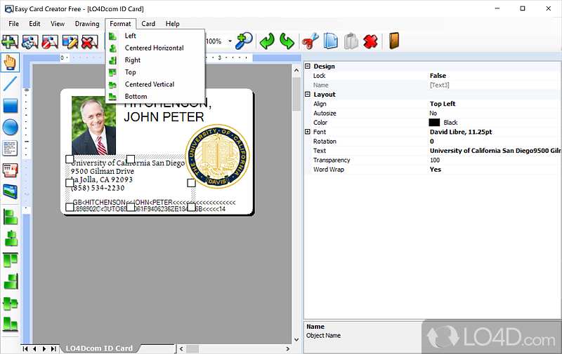 Freeware and photo ID card and business card creator - Screenshot of Easy Card Creator Free