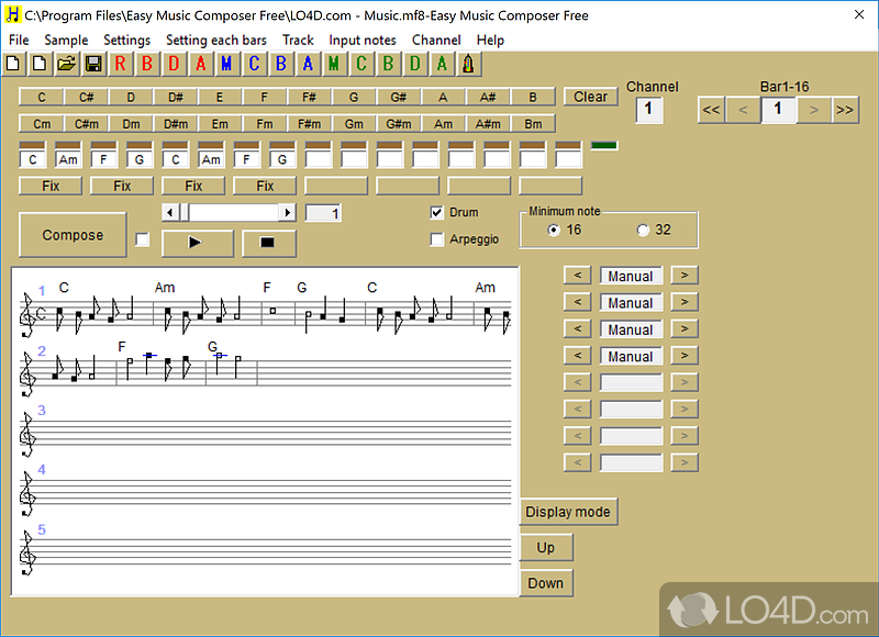 Which lets you create music sheets, save them as images to the HDD - Screenshot of Easy Music Composer Free