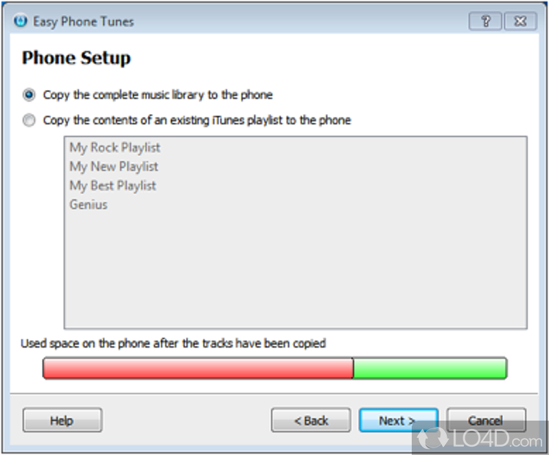 Easy Phone Tunes: User interface - Screenshot of Easy Phone Tunes