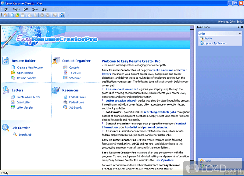 Advanced and yet resume building and career management program that provides you with a wide range of tools - Screenshot of Easy Resume Creator Pro