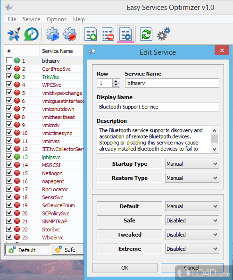 Easy Service Optimizer: Services viewer - Screenshot of Easy Service Optimizer