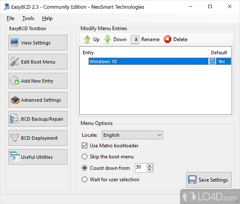 Straightforward layout - Screenshot of EasyBCD Community Edition