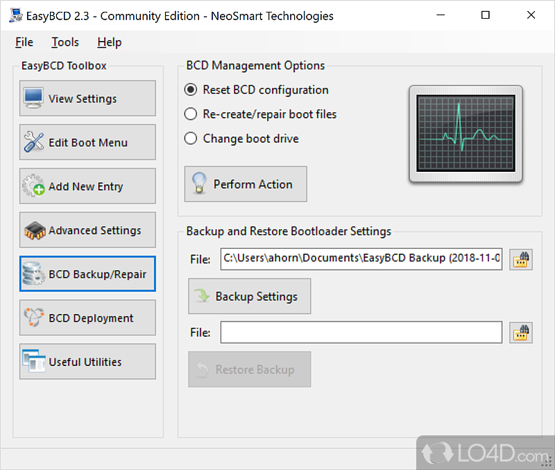 Bootloader tool which enables running multiple operating systems - Screenshot of EasyBCD Community Edition