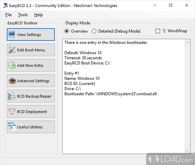 Powerful bootloader/modification tool that can run multiple operating systems on the same computer - Screenshot of EasyBCD Community Edition