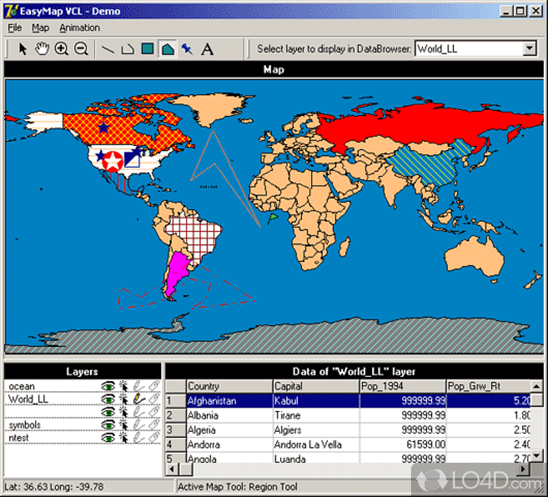 Delphi/C++Builder components set for creating own GIS-related solutions without MapInfo - Screenshot of EasyMap VCL