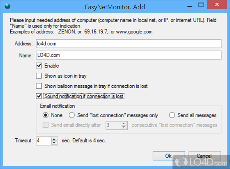 Ping and get information about computers in a network - Screenshot of EasyNetMonitor