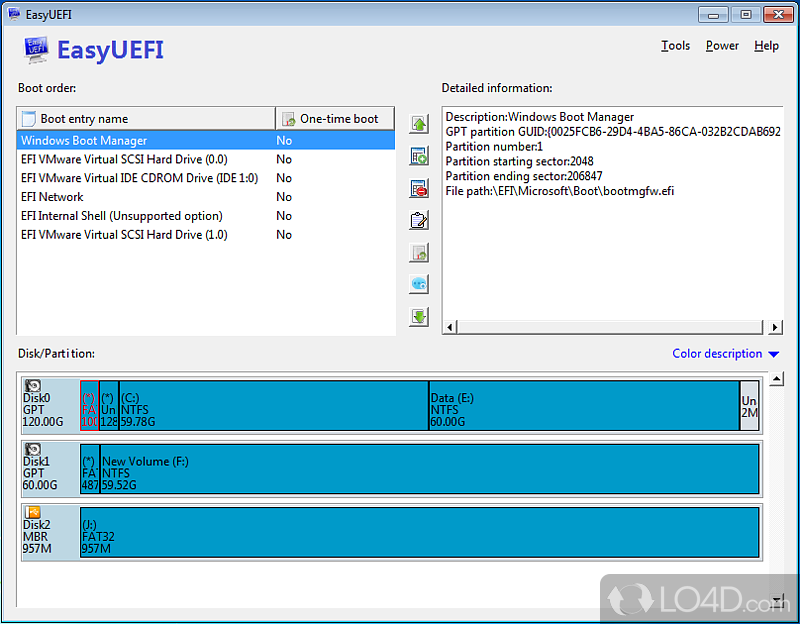 To manipulate the EFI/UEFI boot entries in order to create, delete - Screenshot of EasyUEFI