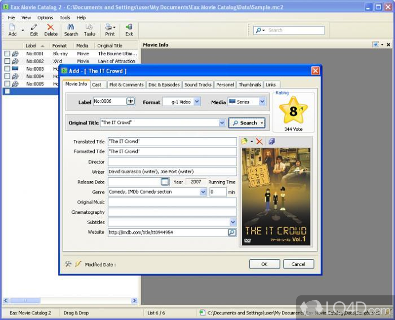 Easily organize your movie collection - Screenshot of Eax Movie Catalog