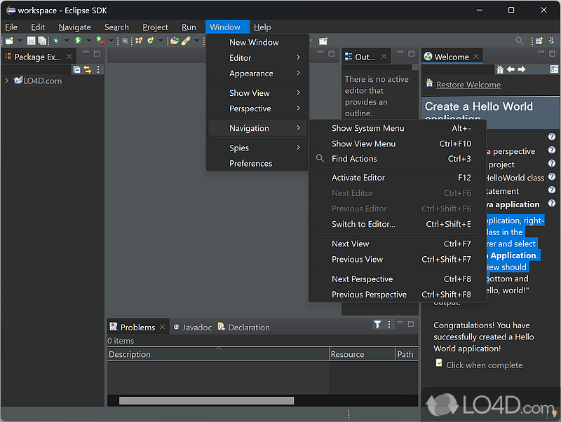 Eclipse SDK: User interface - Screenshot of Eclipse SDK