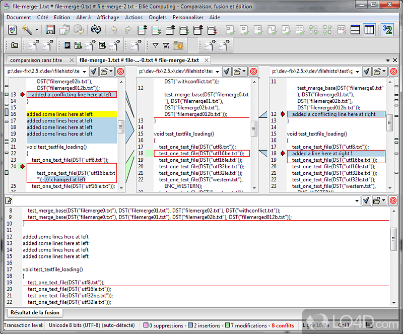 Compare and merge files, folders, and other documents in a 3-way manner with syntax coloring - Screenshot of ECMerge Pro