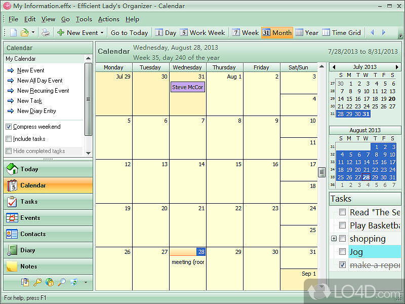 Efficient Lady's Organizer Free: User interface - Screenshot of Efficient Lady's Organizer Free