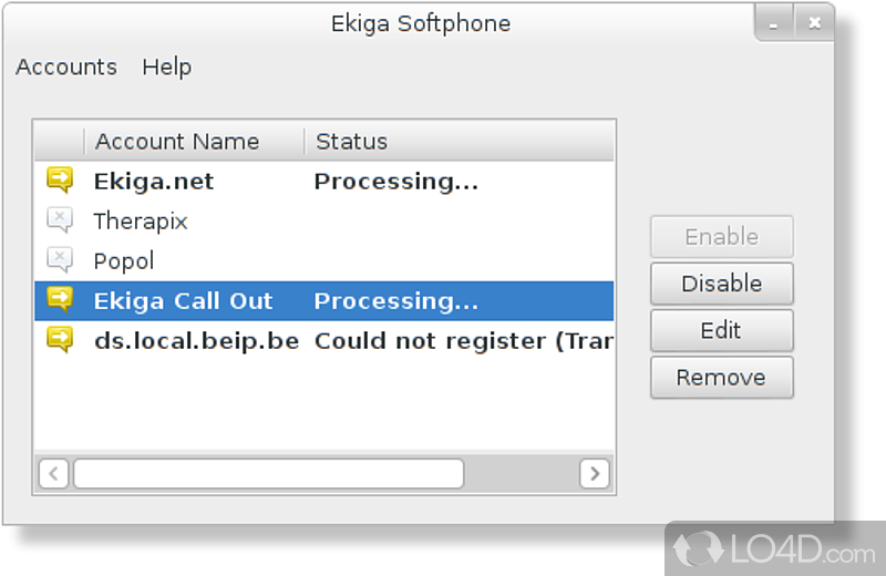Address book, contact management and accounts - Screenshot of Ekiga