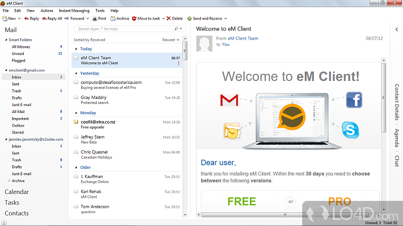 Feature-packed yet email client that integrates not only calendars, contacts - Screenshot of eM Client