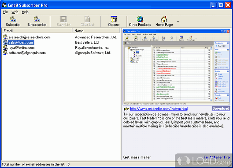 Extract email addresses from files and folders located on a PC or on the Internet - Screenshot of Email Subscriber Pro