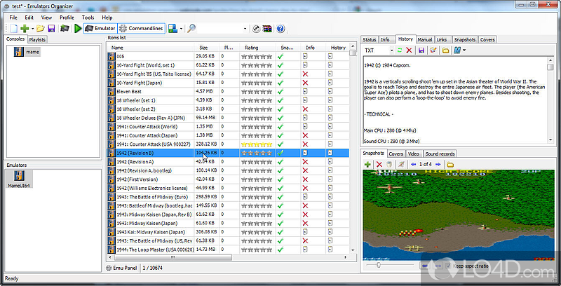 Organize and catalog ROM files including game screenshots - Screenshot of Emulators Organizer
