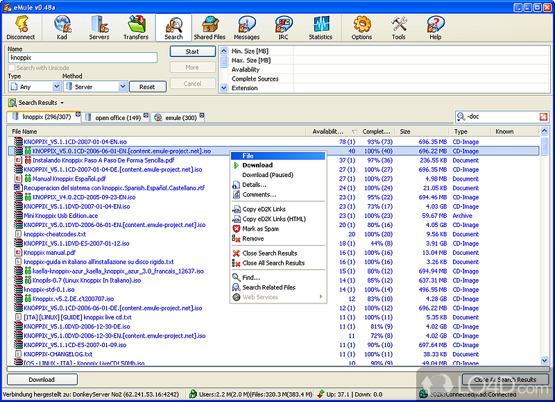 Simple setup and user-friendly GUI - Screenshot of eMule