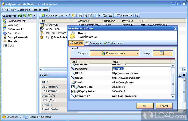 Passwords, Accounts organizer (Encrypted DB) - Screenshot of eMyPasswords Organizer