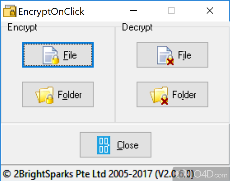 Encrypt files and folders with password - Screenshot of EncryptOnClick