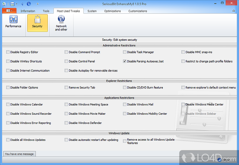 Advanced enhancing, optimizing and tweaking tool for Windows - Screenshot of EnhanceMy8