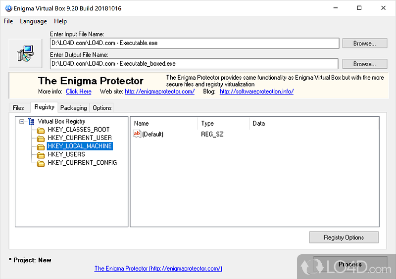 Virtualization for registry files - Screenshot of Enigma Virtual Box