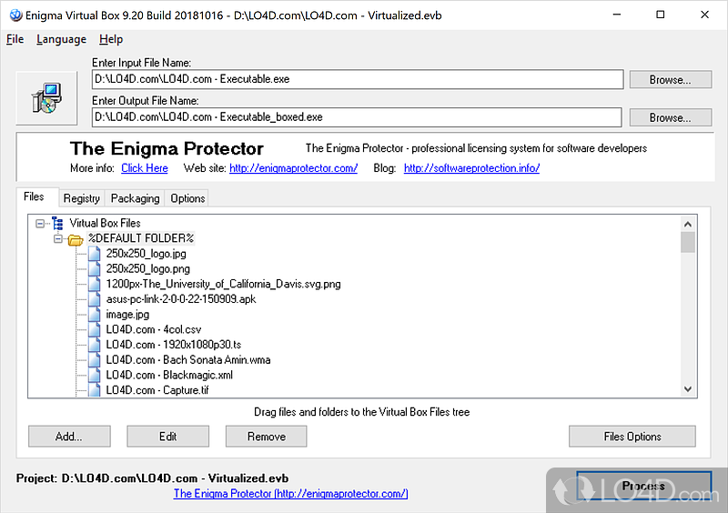 Software solution that provides a powerful system that is designed to facilitate the virtualization of registry entries - Screenshot of Enigma Virtual Box