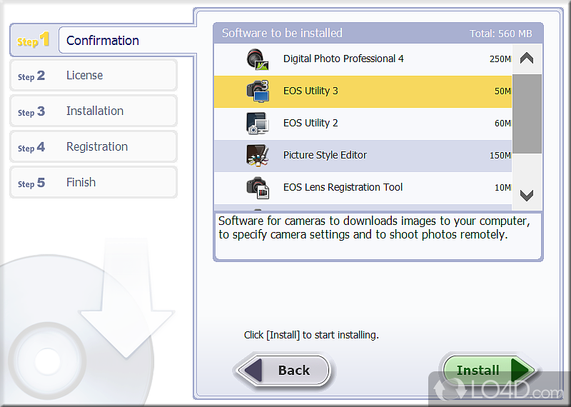 Includes EOS Utility, DIgital Photo Professional - Screenshot of EOS Digital Solution Disk Software