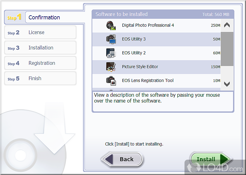 Canon software suite dedicated for those of you who cannot use the bundled CD to install the suite to the PC for various reasons - Screenshot of EOS Digital Solution Disk Software