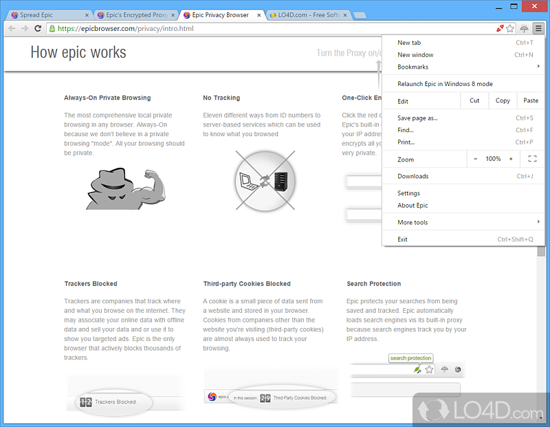 Packs several security modes - Screenshot of Epic Privacy Browser
