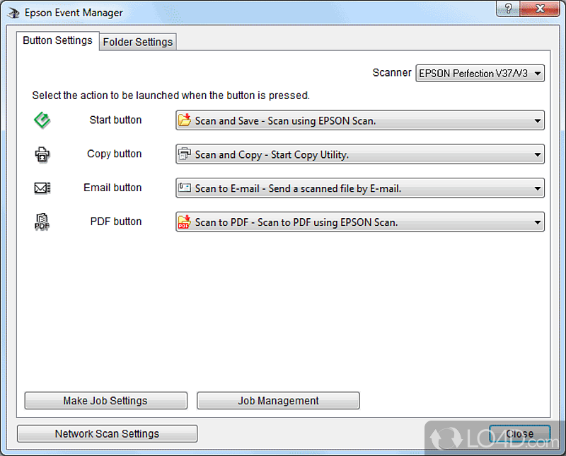 Epson Event Manager Utility: Runs from tray - Screenshot of Epson Event Manager Utility
