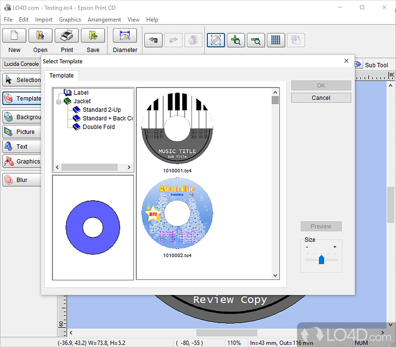 Create covers & labels for discs - Screenshot of Epson Print CD
