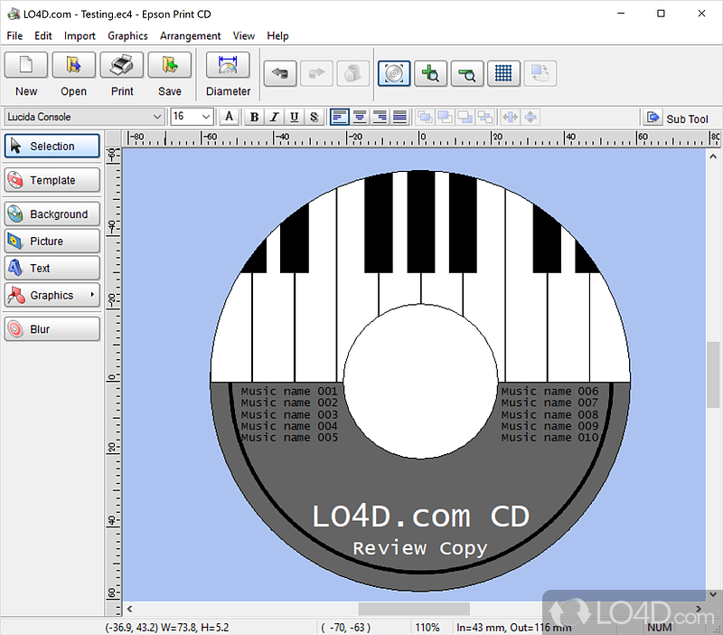 Means to author own personalized covers and labels - Screenshot of Epson Print CD