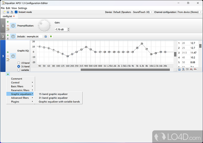 A graphical audio interface - Screenshot of Equalizer APO