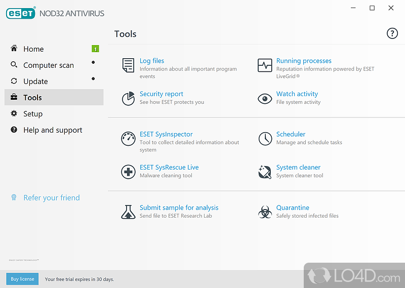 Different kinds of scans and real-time protection - Screenshot of ESET NOD32 Antivirus