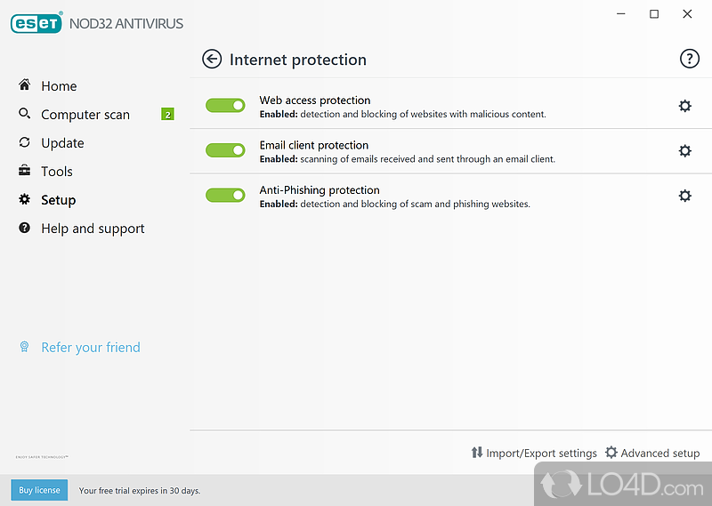 Database of virus signatures which is updated daily - Screenshot of ESET NOD32 Antivirus