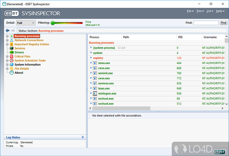 Provides important information about system and its processes, services, registry, drivers and other critical files - Screenshot of ESET SysInspector