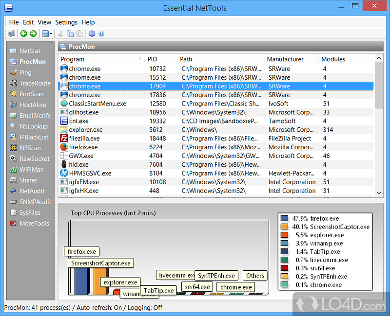 A collection of network scanning, security, and administrator PC tools - Screenshot of Essential NetTools