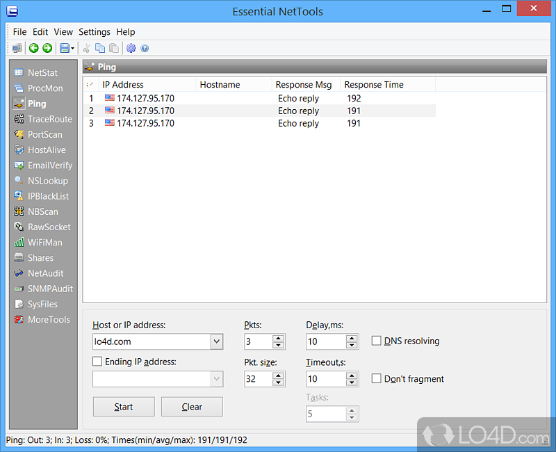 Network scanning, security, and administrator utility - Screenshot of Essential NetTools