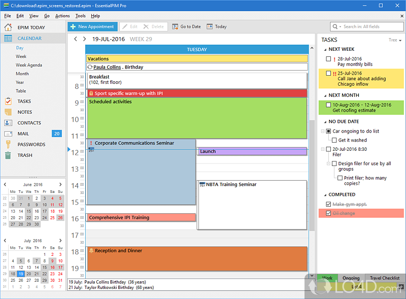 Create tasks and fill in information - Screenshot of EssentialPIM Pro