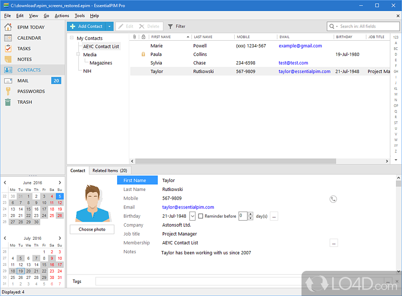 EssentialPIM Pro: User interface - Screenshot of EssentialPIM Pro