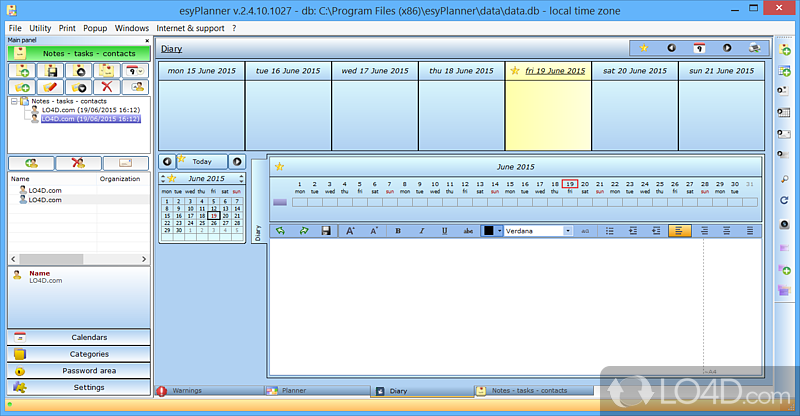 Store entries in specific categories - Screenshot of esyPlanner