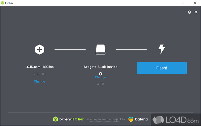 Intuitive image burner for SD cards and USB drives - Screenshot of Etcher Portable