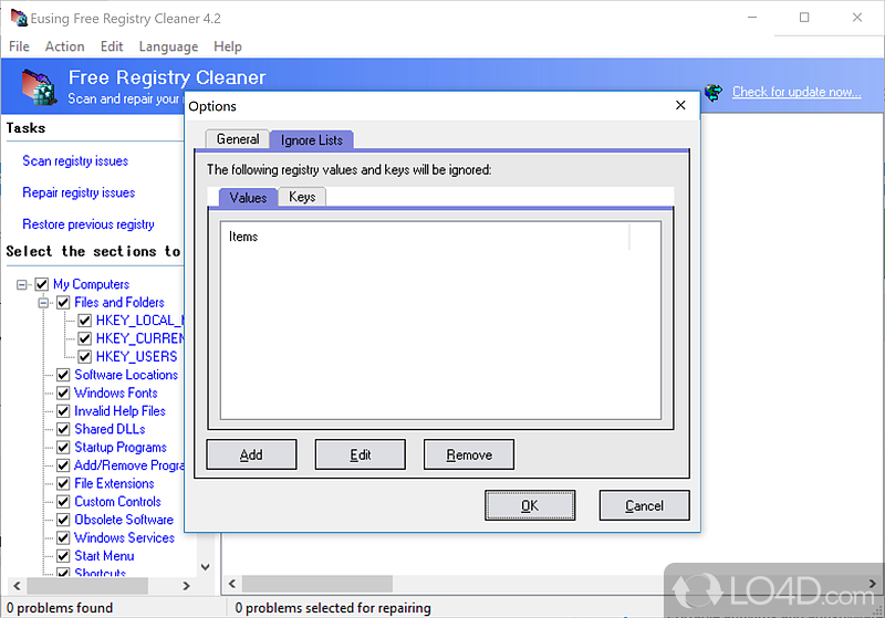 Clean your registry deep-down - Screenshot of Eusing Free Registry Cleaner