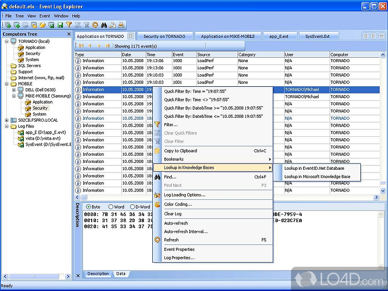 Event Log Explorer: Microsoft Windows - Screenshot of Event Log Explorer