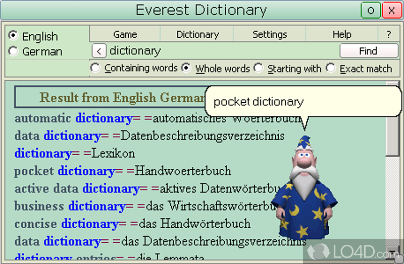 Bundles an impressive collection of multilingual dictionaries - Screenshot of Everest Dictionary