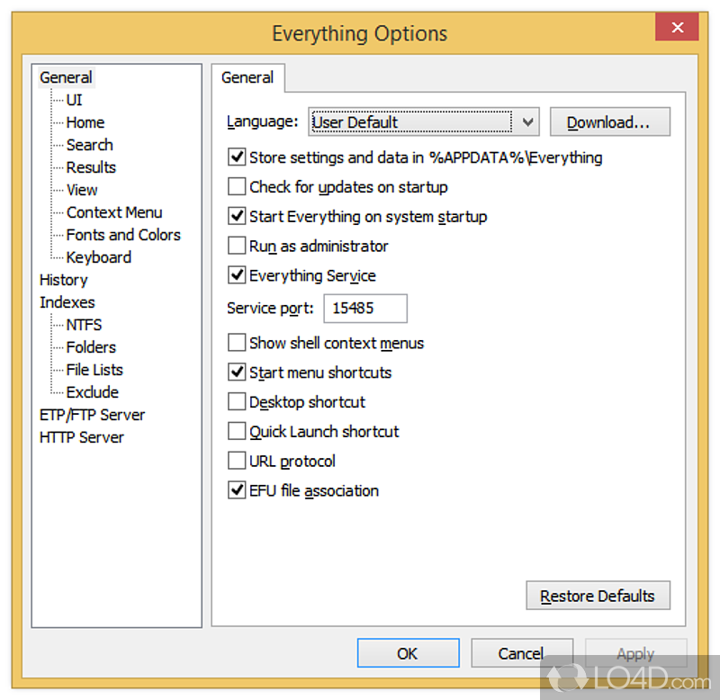 Customize settings during setup - Screenshot of Everything