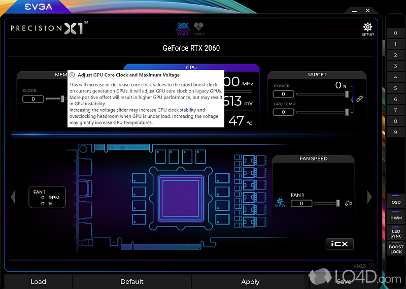 Plenty of tweaks to check out and apply - Screenshot of EVGA Precision X1