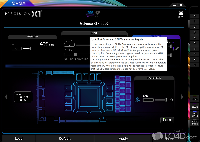 Tweak and overclock video card parameters - Screenshot of EVGA Precision X1