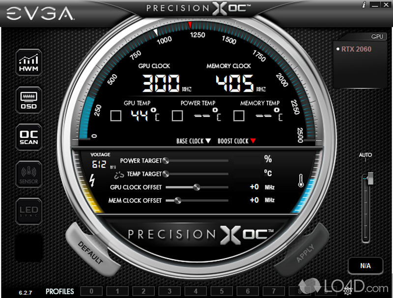 Fine tune the parameters of NVIDIA graphic card - Screenshot of EVGA Precision XOC