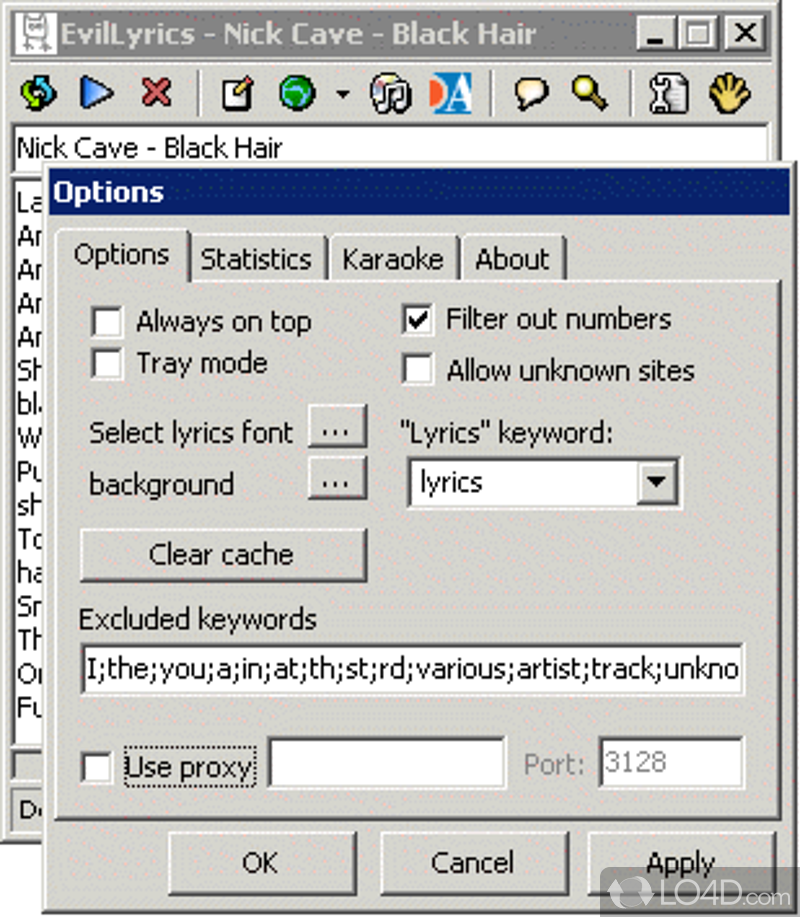 EvilLyrics: User interface - Screenshot of EvilLyrics