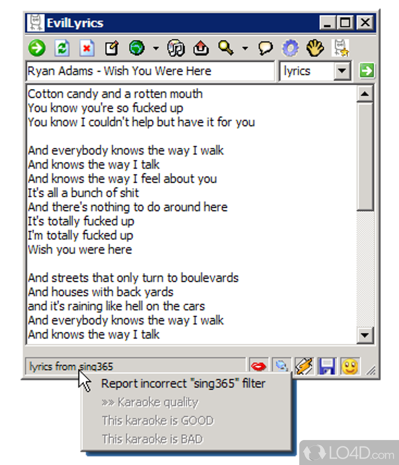 Lyrics finder and viewer - Screenshot of EvilLyrics
